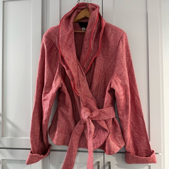 Women’s AS-HRO Art to Wear Wrap Jacket Blazer Red White Metallic Tweed size 26 - Picture 1 of 7